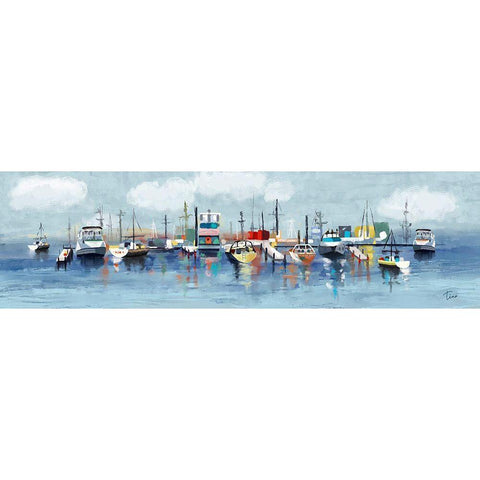 Marina In The Fog Black Modern Wood Framed Art Print with Double Matting by Finn, Tina