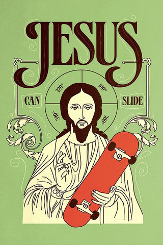 Jesus Can Slide Black Ornate Wood Framed Art Print with Double Matting by Farkas, Robert