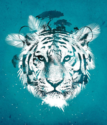 White Tiger Black Ornate Wood Framed Art Print with Double Matting by Farkas, Robert