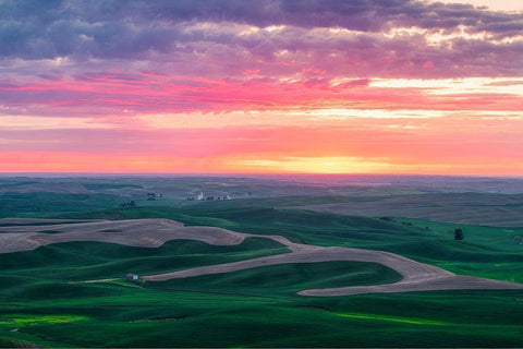 Palouse Sunset White Modern Wood Framed Art Print with Double Matting by Getty, Bruce