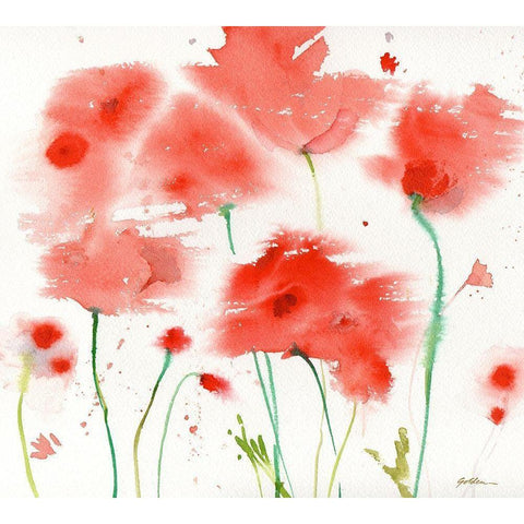 Poppy Reds Gold Ornate Wood Framed Art Print with Double Matting by Golden, Sheila