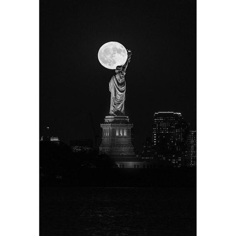 Full Moon New York Black Modern Wood Framed Art Print by Getty, Bruce