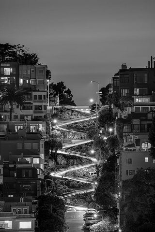 Lombard Street BW White Modern Wood Framed Art Print with Double Matting by Getty, Bruce