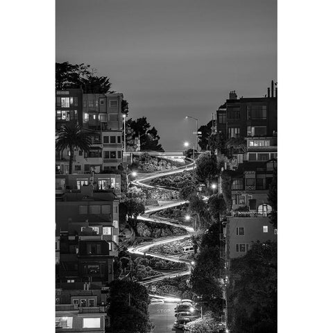 Lombard Street BW White Modern Wood Framed Art Print by Getty, Bruce