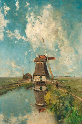 A Windmill on a Polder Waterway, c. 1889 White Modern Wood Framed Art Print with Double Matting by Gabriel, Paul Joseph Constantin