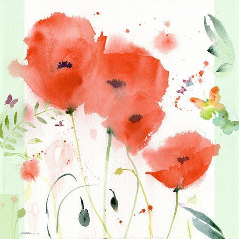 Poppies Chinoise Black Modern Wood Framed Art Print by Golden, Sheila