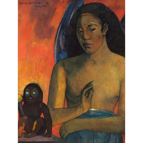 Barbarian Poems, 1896 White Modern Wood Framed Art Print by Gauguin, Paul