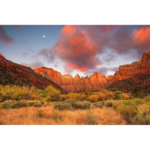 Temple Sunrise And Moon Black Modern Wood Framed Art Print with Double Matting by Gavrilis, John