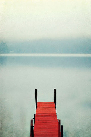 Red Boat Dock White Modern Wood Framed Art Print with Double Matting by Grippo-Pike, Carrie Ann