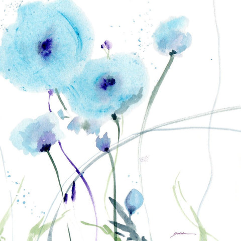 Blues White Modern Wood Framed Art Print with Double Matting by Golden, Sheila