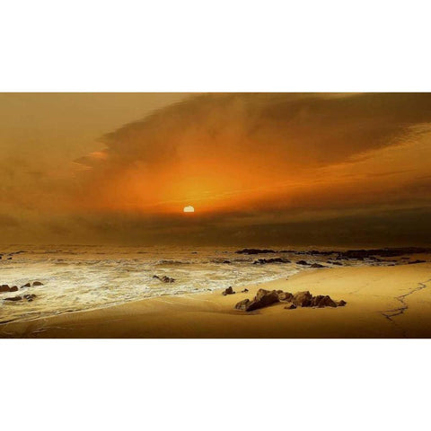 The Beach Black Modern Wood Framed Art Print with Double Matting by Goncalves, Adelino