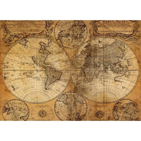 Vintage Map Gold Ornate Wood Framed Art Print with Double Matting by GraphINC Studio