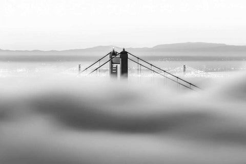 Across the Bay BW White Modern Wood Framed Art Print with Double Matting by Gordon, Dave