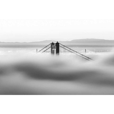 Across the Bay BW Black Modern Wood Framed Art Print with Double Matting by Gordon, Dave