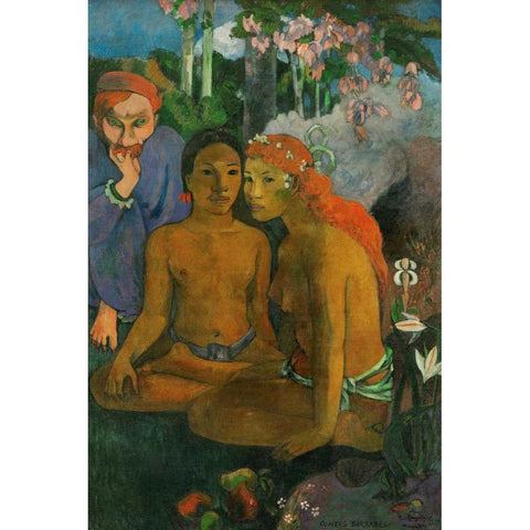 Contes barbares Black Modern Wood Framed Art Print with Double Matting by Gauguin, Paul