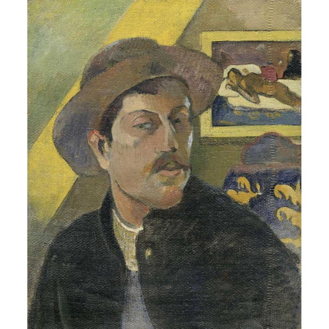 Self Portrait with a Hat Black Modern Wood Framed Art Print with Double Matting by Gauguin, Paul