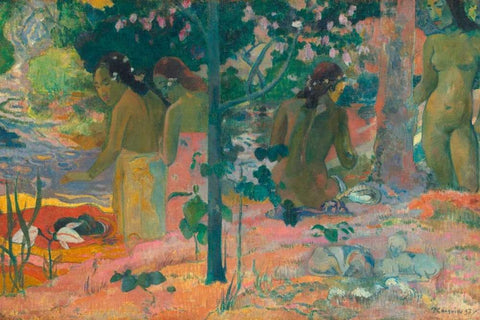 The Bathers Black Ornate Wood Framed Art Print with Double Matting by Gauguin, Paul