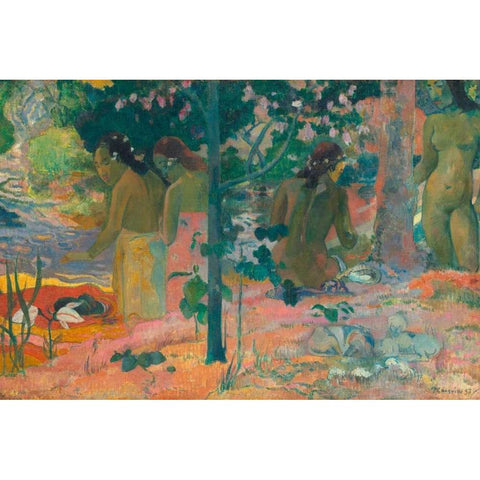 The Bathers Gold Ornate Wood Framed Art Print with Double Matting by Gauguin, Paul