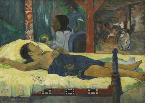 The Birth Black Ornate Wood Framed Art Print with Double Matting by Gauguin, Paul