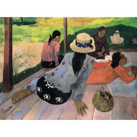 The Siesta Black Modern Wood Framed Art Print by Gauguin, Paul