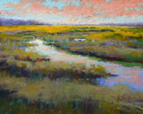 A Glimmer on the Marsh Black Ornate Wood Framed Art Print with Double Matting by Gos, Alejandra