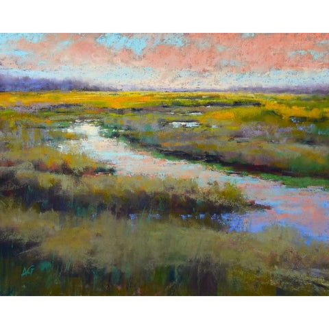 A Glimmer on the Marsh Gold Ornate Wood Framed Art Print with Double Matting by Gos, Alejandra