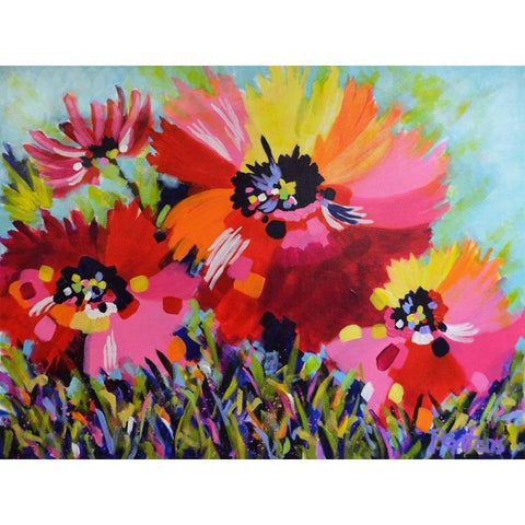 Big Red Poppies Black Modern Wood Framed Art Print by Gatens, Pamela