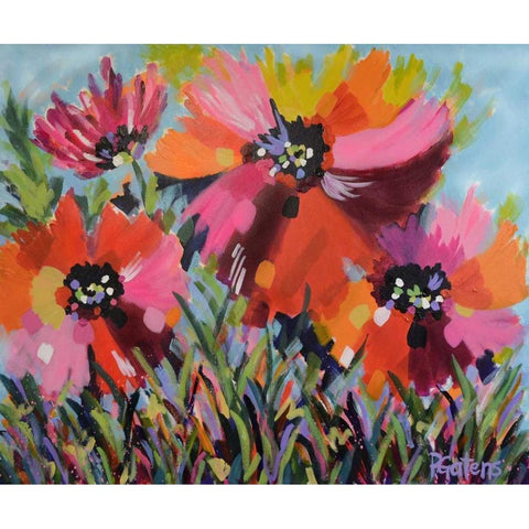 Red Poppy Field Gold Ornate Wood Framed Art Print with Double Matting by Gatens, Pamela