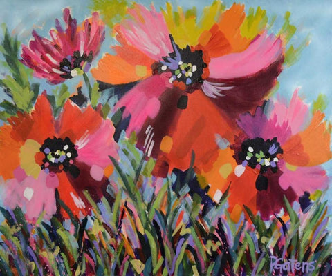 Red Poppy Field White Modern Wood Framed Art Print with Double Matting by Gatens, Pamela