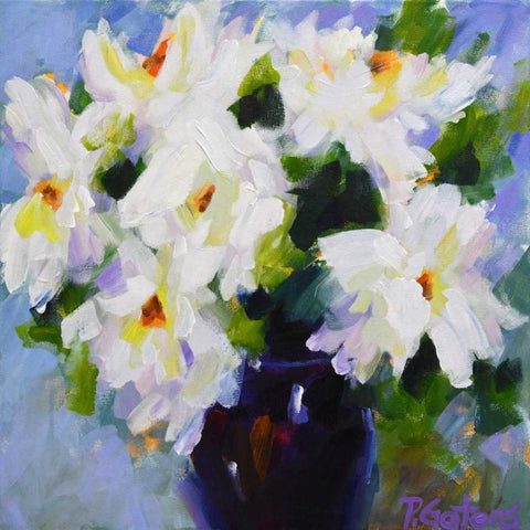 White Peony Bouquet White Modern Wood Framed Art Print by Gatens, Pamela