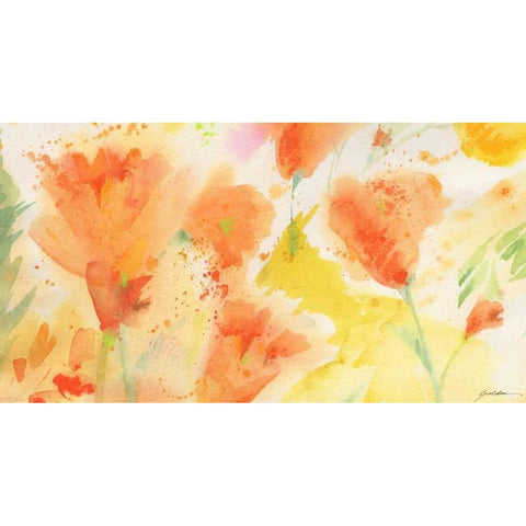 Windblown Poppies #1 Gold Ornate Wood Framed Art Print with Double Matting by Golden, Sheila