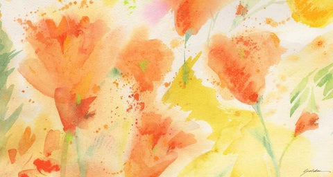 Windblown Poppies #1 Black Ornate Wood Framed Art Print with Double Matting by Golden, Sheila