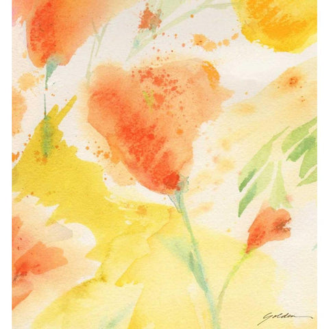 Windblown Poppies #3 Gold Ornate Wood Framed Art Print with Double Matting by Golden, Sheila