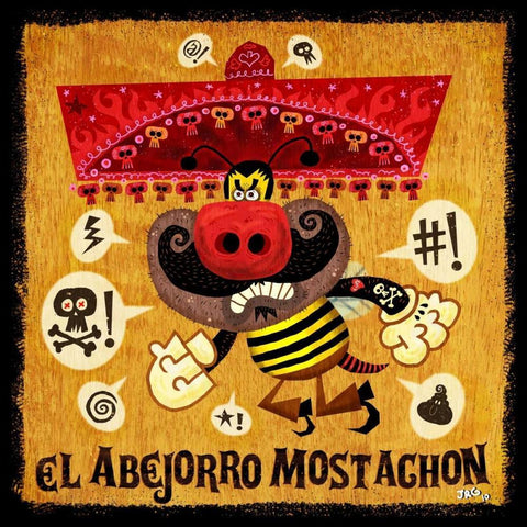 Abejorro Mostachon Black Ornate Wood Framed Art Print with Double Matting by Gutierrez, Jorge R.