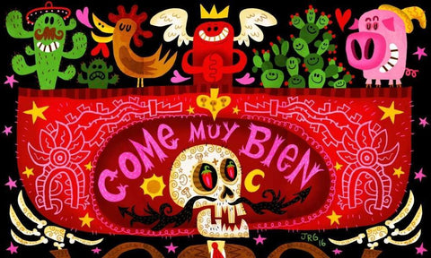 Come Muy Bien Black Ornate Wood Framed Art Print with Double Matting by Gutierrez, Jorge R.