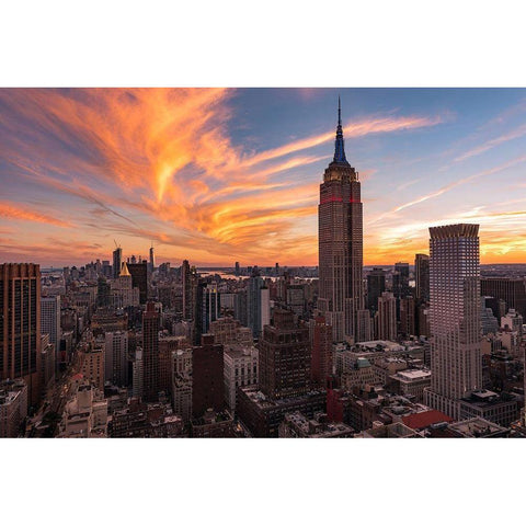 9-11 New York Sunset 2 Black Modern Wood Framed Art Print with Double Matting by Getty, Bruce