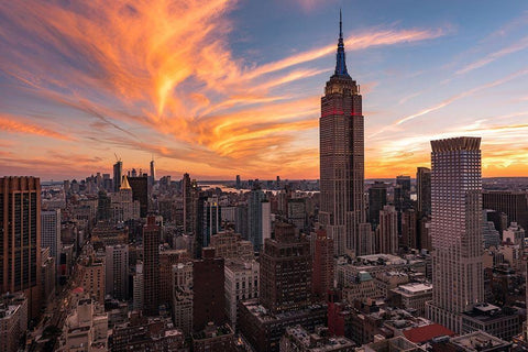 9-11 New York Sunset 2 Black Ornate Wood Framed Art Print with Double Matting by Getty, Bruce