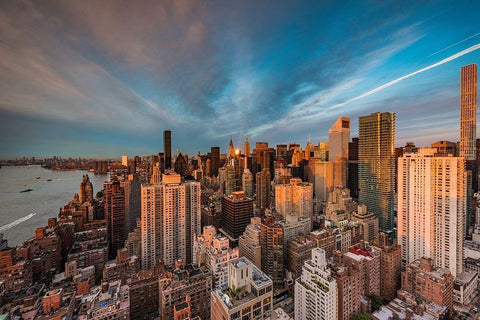 New York Morning White Modern Wood Framed Art Print with Double Matting by Getty, Bruce