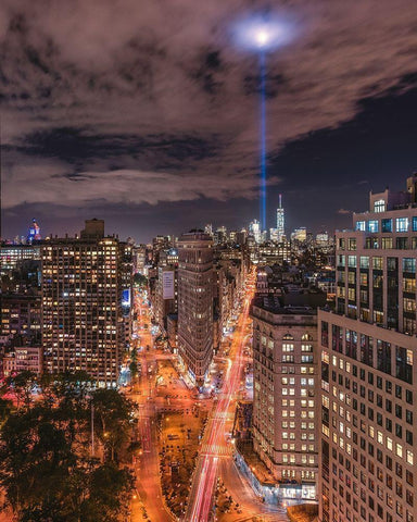 Tribute Lights Flatiron District Black Ornate Wood Framed Art Print with Double Matting by Getty, Bruce