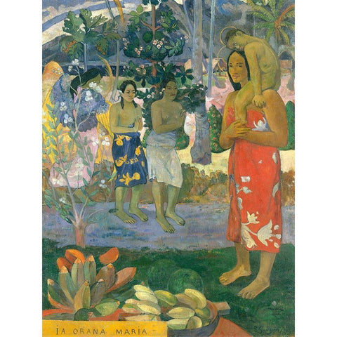 la Orana Maria (Hail Mary) Black Modern Wood Framed Art Print with Double Matting by Gauguin, Paul