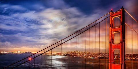 N. Tower Panorama - GG Bridge Black Ornate Wood Framed Art Print with Double Matting by Gavrilis, John