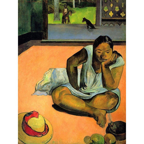 La Boudeuse (Te Faaturuma) Black Modern Wood Framed Art Print with Double Matting by Gauguin, Paul