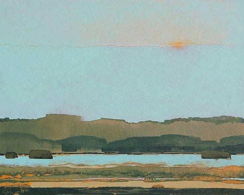 West of the River White Modern Wood Framed Art Print with Double Matting by Hargreaves, Greg