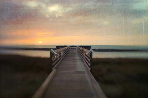 Sunset Pier Black Ornate Wood Framed Art Print with Double Matting by Hanna, Dawn D.