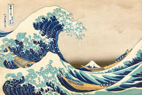 The Great Wave off Kanagawa Black Ornate Wood Framed Art Print with Double Matting by Hokusai, Katsushika