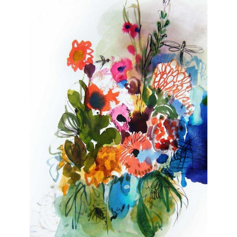 Flowers and Insects One Gold Ornate Wood Framed Art Print with Double Matting by Hamidieli, Fotini