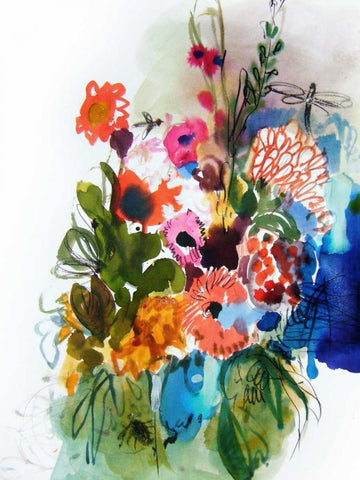 Flowers and Insects One White Modern Wood Framed Art Print with Double Matting by Hamidieli, Fotini