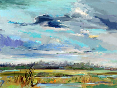 Marsh Skies Black Ornate Wood Framed Art Print with Double Matting by Hallock, Carol