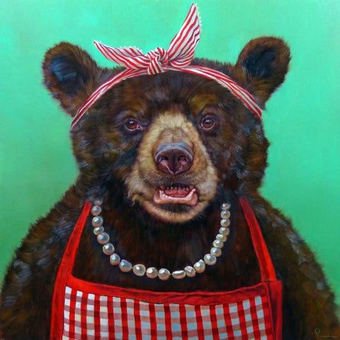 Mama Bear Black Ornate Wood Framed Art Print with Double Matting by Heffernan, Lucia