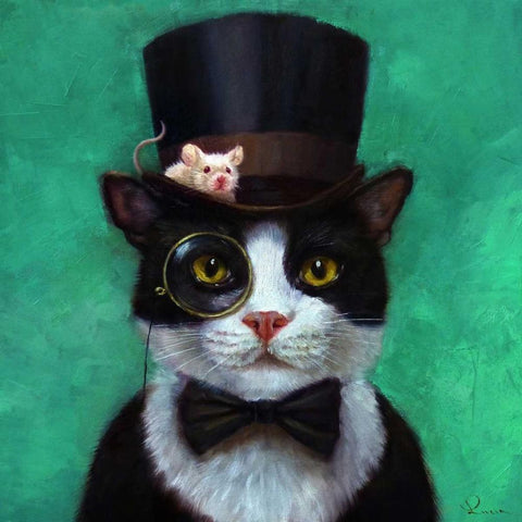 Tuxedo Cat Gold Ornate Wood Framed Art Print with Double Matting by Heffernan, Lucia